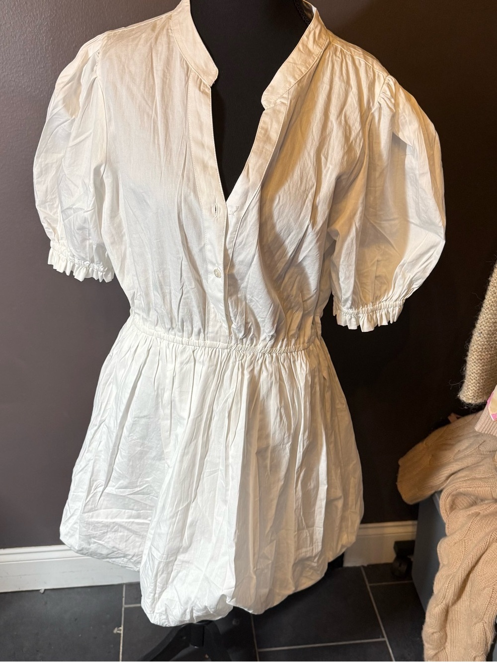 Classic White Mini Dress with Puff Sleeves